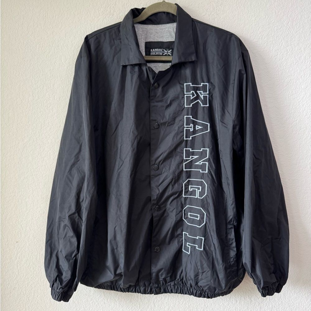 Kangol Black Snap Front Nylon Coach Jacket L Old‎ School Windbreaker Waterproof